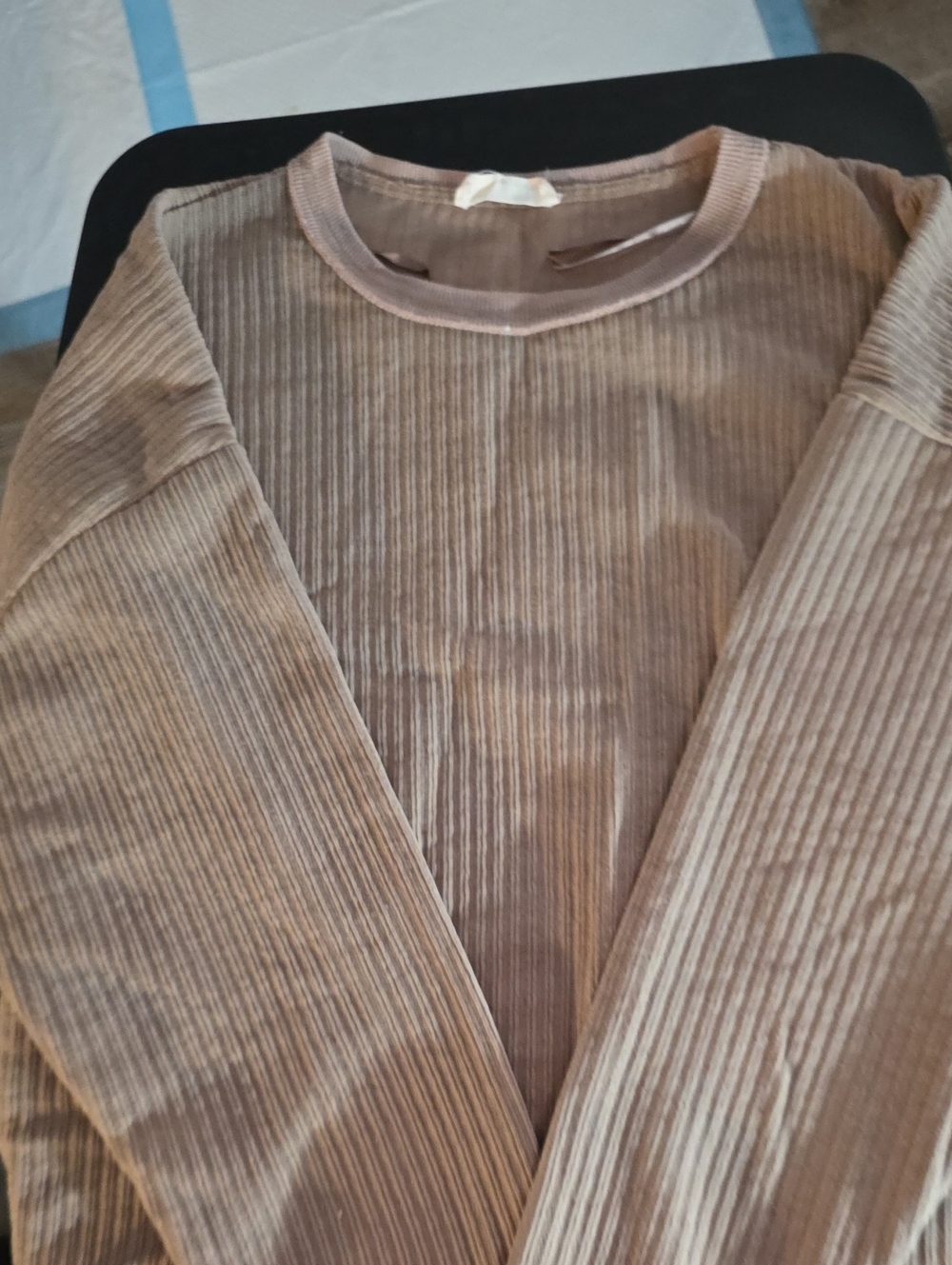 Ribbed Crew Neck Sweater in Taupe